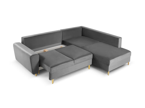 Cosmopolitan Design Converteerbare hoekbank rechts met opbergdoos Kyoto 5-zits, flueel, lichtgrijs - 194x243x88cm