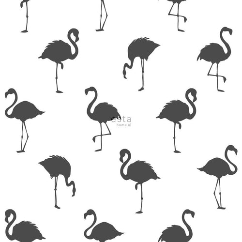 ESTAhome behang flamingo's zwart en wit - 53 cm x 10.05 m - 138993