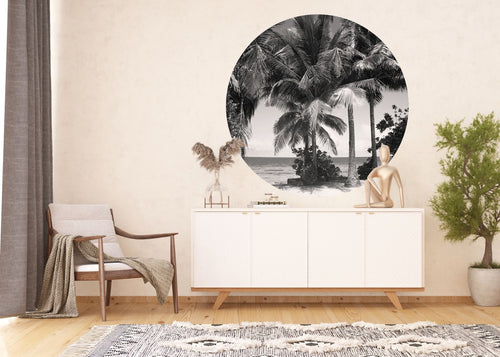 Sanders & Sanders zelfklevende behangcirkel tropisch landschap met palmbomen zwart wit Ø 140 cm 601133