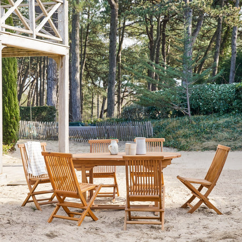 Tikamoon Ovale tuinset in massief acaciahout met 6 stoelen - Bruin