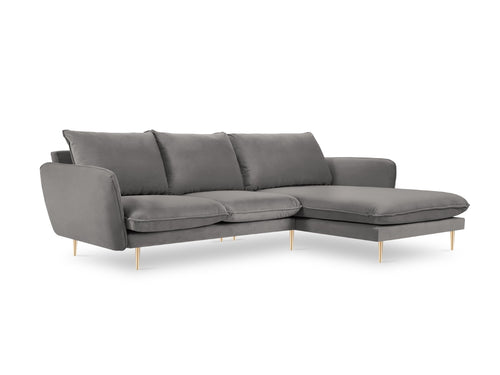 Cosmopolitan Design rechter hoekbank Vienna 5-zits, flueel, lichtgrijs - 170x255x95cm