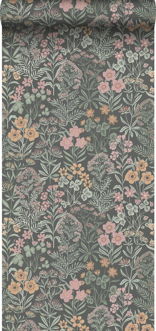 Borastapeter behang veldbloemen roze, groen en bruin - 53 cm x 10.05 m - 660351 - vtwonen shop
