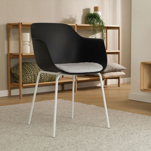 Nolon Nora-Liz Eetkamerstoel Zwart - Lichtgrijs Kussen - Witte Poten - vtwonen shop