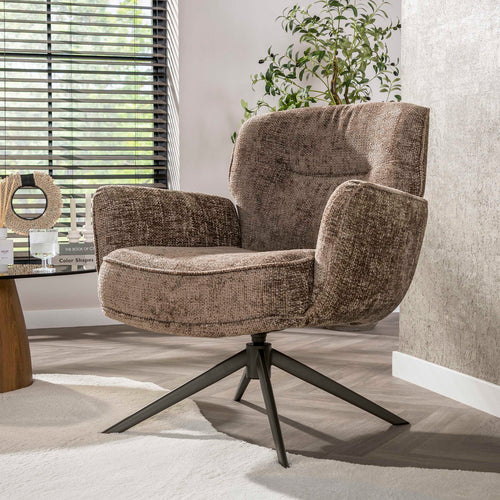Giga Meubel Fauteuil Forza Hoven Champagne/Bruin – Draaibaar – Polyester – 75x79x83 cm