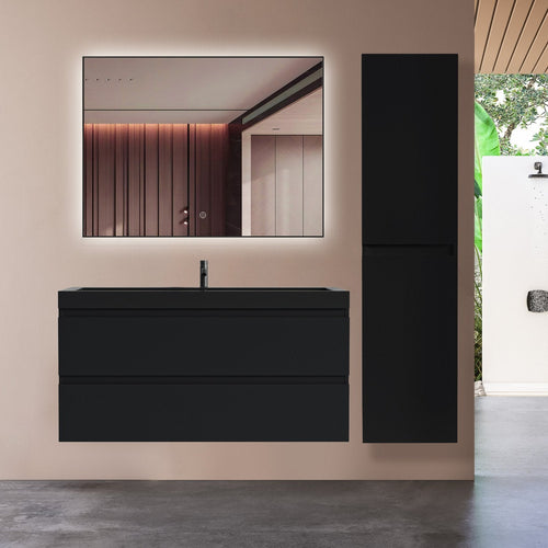 LOMAZOO badkamermeubel Monaco - zwevend - zwart - mat zwart - 100 cm
