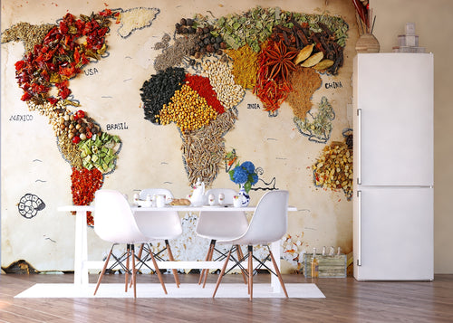 Sanders & Sanders fotobehang wereldkaart beige, rood en groen - 375 x 270 cm - 600545