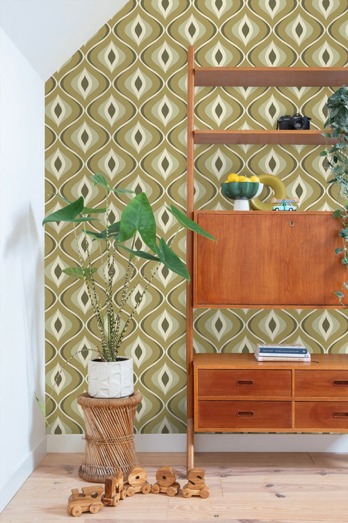 ESTAhome behang retro ornamenten vergrijsd groen - 53 cm x 10.05 m - 130987