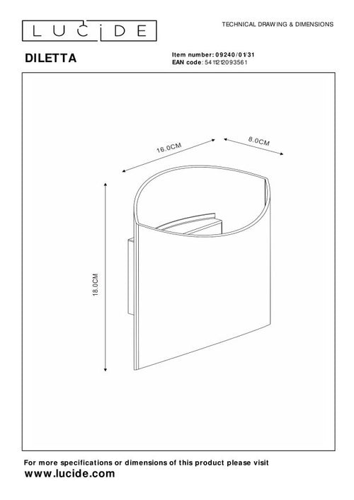 Lucide wandlamp DILETTA - 1xG9 - Wit
