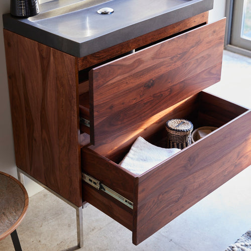 Tikamoon Badkamermeubel van massief palissander en lavasteen 80 cm - Donkerbruin - vtwonen shop