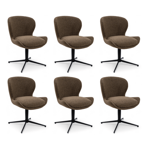 Furnhouse eetkamerstoel Nicklas - Donkerbruin - Stof (Bouclé) - Set van 6