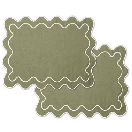 Kulu Club placemats Wavy - linnenmix - saliegroen - set van 2 - vtwonen shop