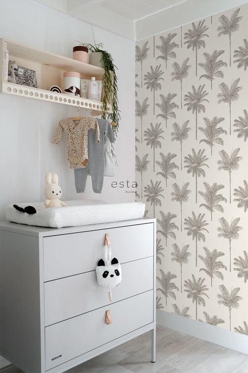 ESTAhome behang palmbomen lichtbeige - 53 cm x 10.05 m - 139163