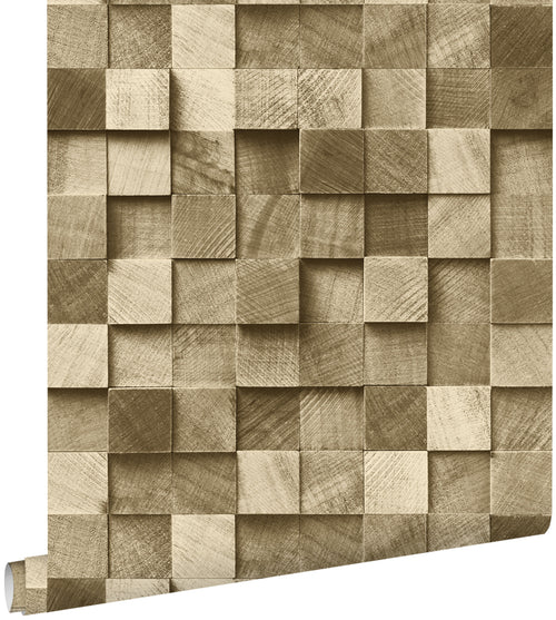 ESTAhome behang 3D-houtmotief donker beige - 53 cm x 10.05 m - 138529