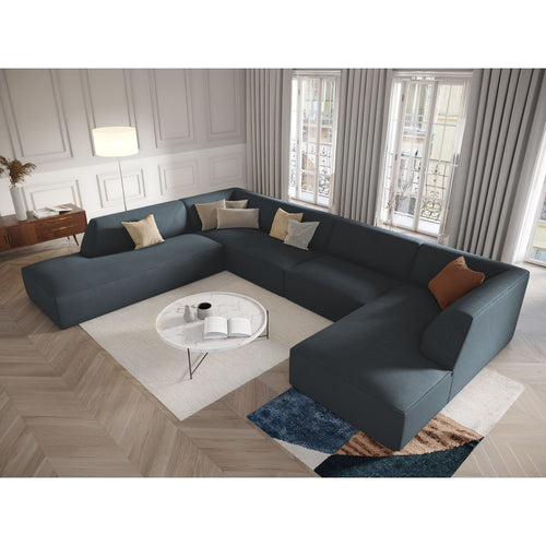 Cosmopolitan Design - Panoramische hoekbank links Siena 7-zits, ribfluwelen blauw - 273x366x69cm
