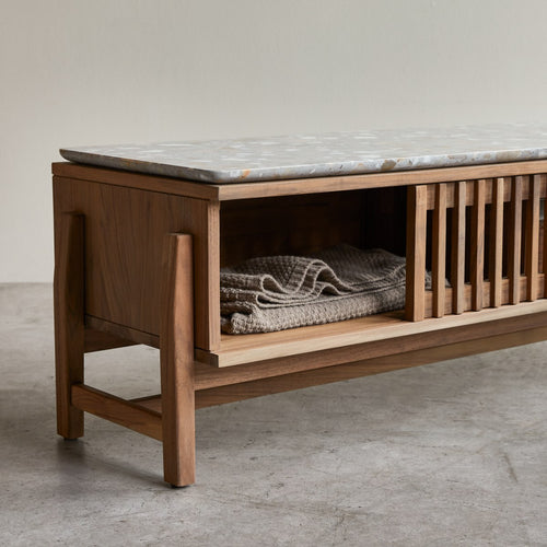 Tikamoon Tv-meubel van massief notenhout en premium terrazzo 140 cm - Donkerbruin