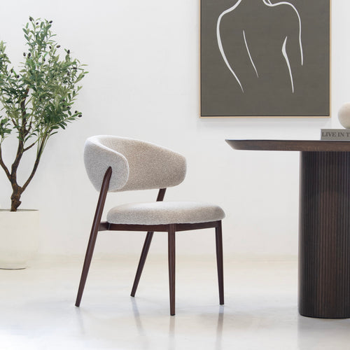 DÉJA Living Eetkamerstoel Skive - Stof - Zand/Walnoot - Set van 2 - vtwonen shop