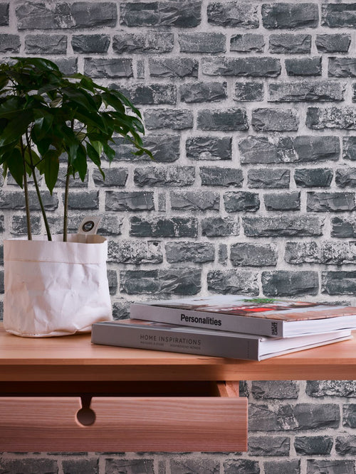 A.S. Création behang stenen muur donkergrijs - 53 cm x 10.05 m - AS-361404
