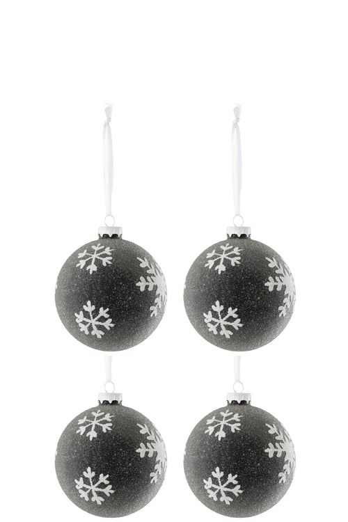 J-Line kerstbal Parels + Sneeuwvlok - glas - grijs/wit - small - doos van 4 - vtwonen shop