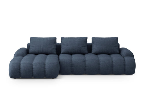 Cosmopolitan Design Uitklapbare hoekbank links met opbergdoos Linz 3-zits, structurele stof donkerblauw - 142x275x84cm