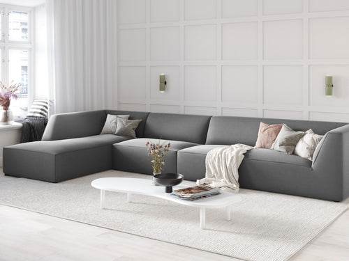 Micadoni linker hoekbank Ruby 5-zits, flueel, grijs - 180x366x69cm