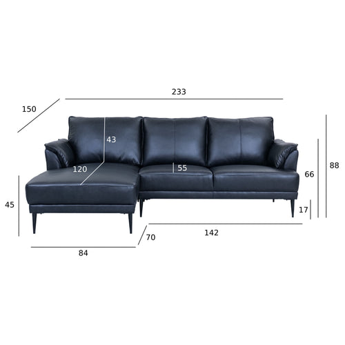 Furnhouse chaise longue bank links Soul - Zwart - Leer - 155x233x88