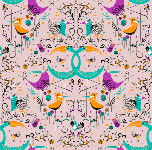 Walls4You behang vogels oudroze en meerkleurig - 53 cm x 10 m - 640129 - vtwonen shop