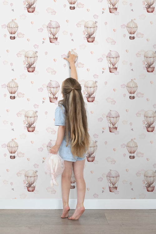 ESTAhome behang luchtballonnen licht roze en beige - 50 x 900 cm - 131091