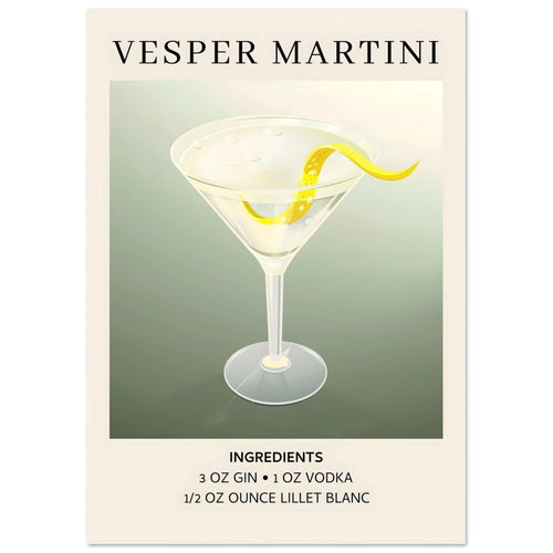 Artfulprints  Vesper Martini cocktail - Ingrediënten   poster A4 21x29.7 cm - vtwonen shop