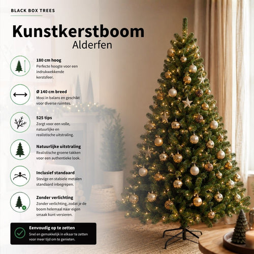 Black Box Trees Alderfen Kunstkerstboom H180 x Ø140 cm - Kerstboom Kunstkerstboom 525 Tips - Kunstboom met Standaard - Groen