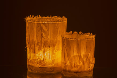 J-Line theelichthouder Veren - glas - creme - large - 2 stuks - vtwonen shop