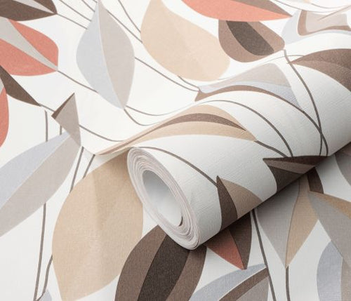 Erismann behang bladeren terracotta, grijs en bruin - 53 cm x 10.05 m - 662439 - vtwonen shop