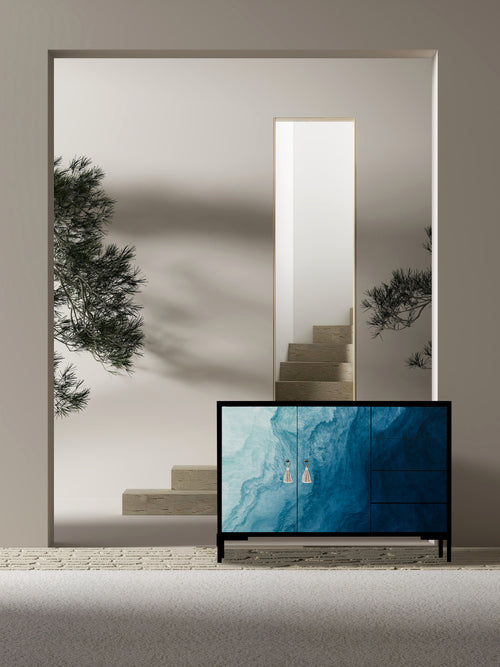 Laag dressoir met 2 deuren en 4 laden van MDF met Blauwe oceaan patroon - vtwonen shop