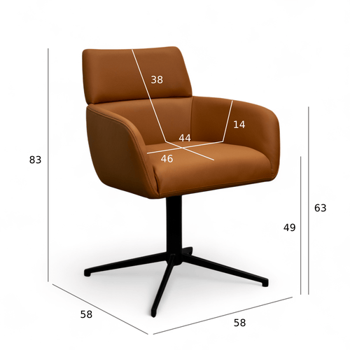 Furnhouse eetkamerstoelen armleuning Marco - Cognacbruin - Leer - Set van 6