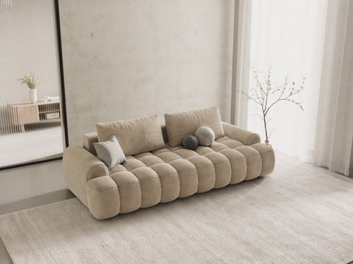 Cosmopolitan Design Slaapbank met opbergdoos Linz 4-zits, flueel lichtbeige - 100x250x84cm