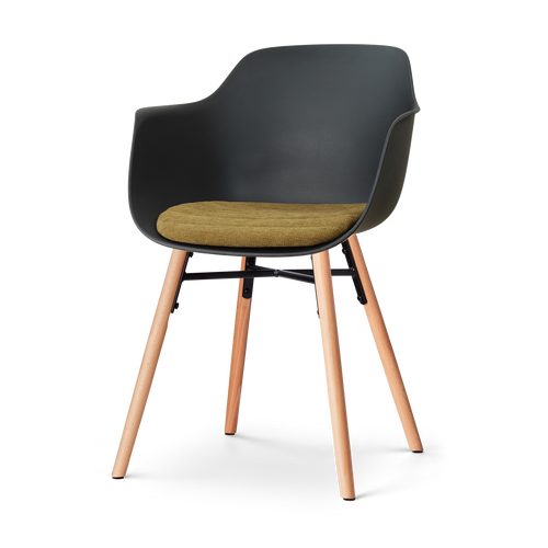 Nolon Nena-Liz eetkamerstoel zwart met mosgroen zitkussen - houten onderstel