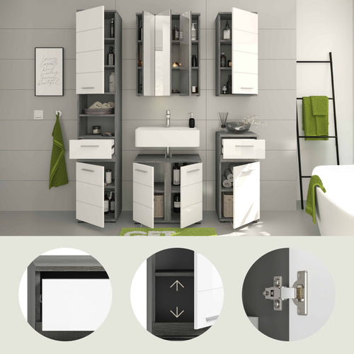 Furnilux Blake badkamercombinatie 5-delig rookzilver / wit - 164cm x 191cm x 34cm - vtwonen shop