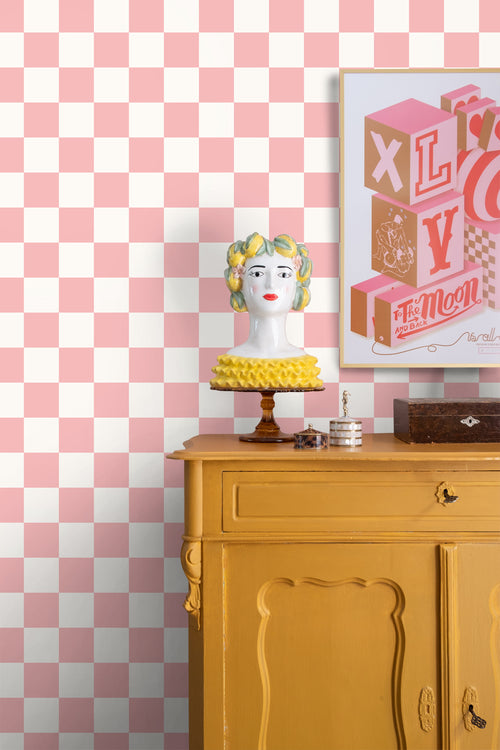 ESTAhome behang geblokt motief roze en wit - 53 cm x 10.05 m - 139998 - vtwonen shop