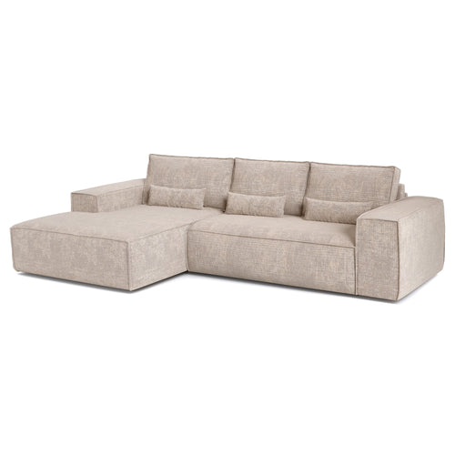 Premium Interiors - Linkshoekbank met snelle uitklapfunctie JUNE - gewaafd fluweel beige 320cm