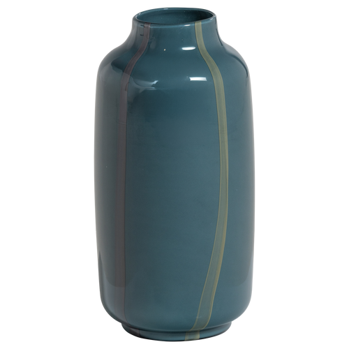 WOOOD vaas Selena - Glas - Petrolblauw Met Streep Grijs - 35x18x18