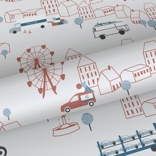 Sanders & Sanders behang auto's terracotta en lichtgrijs - 53 cm x 10 m - 640290