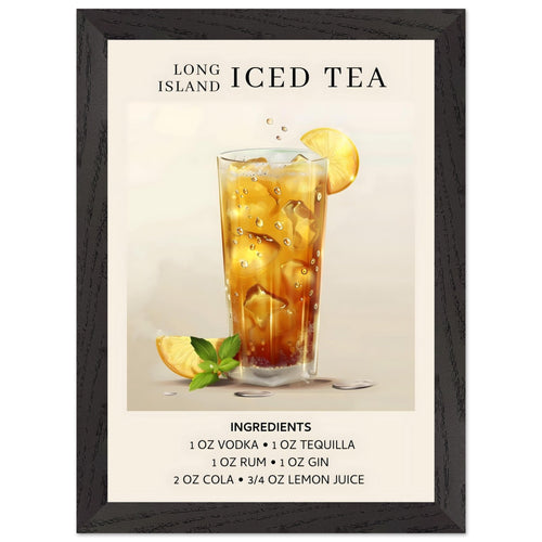 Artfulprints Poster met Lijst Long Island Iced Tea cocktail - Ingrediënten   - A4 21x29.7 cm - Grijs