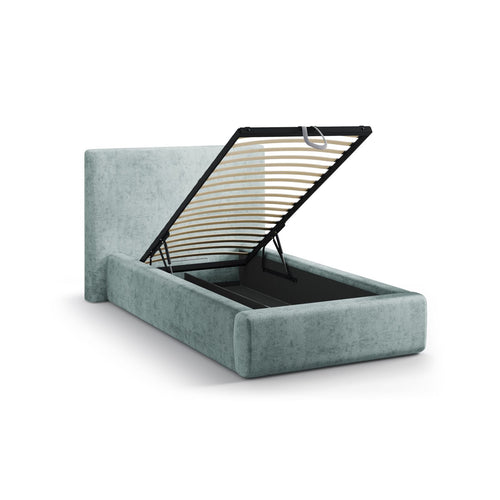 Cosmopolitan Design - Opbergbed met hoofdeinde Asti 90x200cm chenille lichtblauw - 220x130x95cm