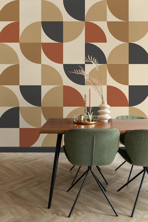 ESTAhome fotobehang geometrische vormen beige, terracotta en antraciet grijs - 250 x 270 cm - 159389 - vtwonen shop