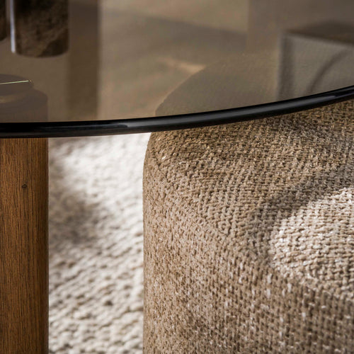 Giga Living Salontafel Tinto - Rond Brons Glas - Incl. Poef - Set van 2
