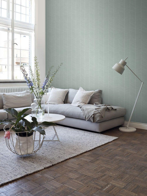 ESTAhome behang visgraat-motief vergrijsd mintgroen - 53 cm x 10.05 m - 139108