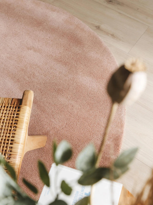 benuta wollen vloerkleed Bent - roze - ø 150 cm
