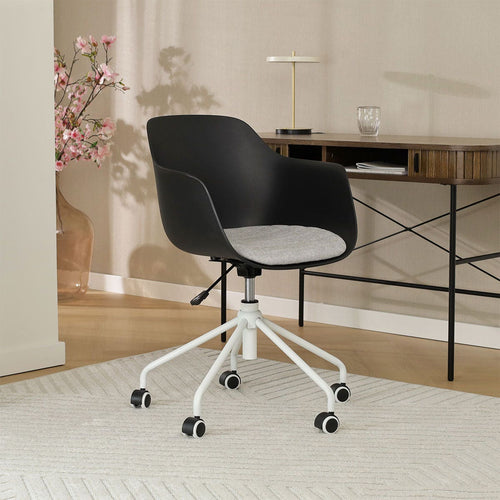 Nolon Nout-Liz Bureaustoel Zwart - Lichtgrijs Kussen - Wit Onderstel - vtwonen shop