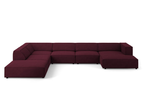 Cosmopolitan Design Panoramische hoekbank links Arendal 7-zits, chenille met ribbeleffect, robijn - 262x364x70cm