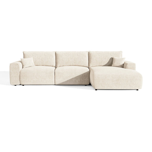 Premium Interiors - Rechthoekige hoekbank met snelle slaapfunctie COMO - bouclé-stof crème 300cm