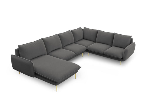 Cosmopolitan Design Panoramische hoekbank rechts Vienna 7-zits, structurele stof, donkergrijs - 235x330x95cm
